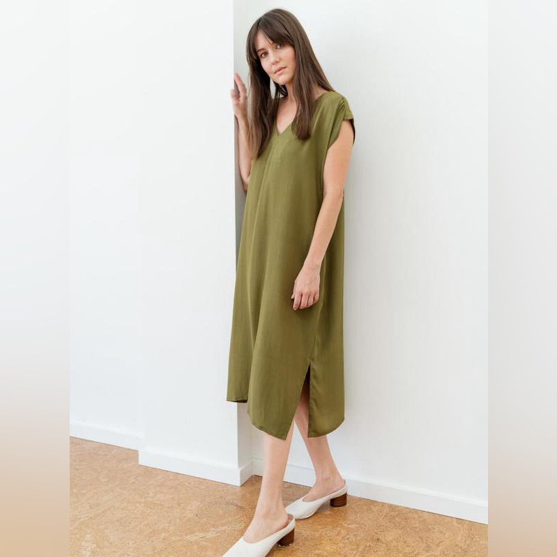 Laude The Label Wynne Cotton Dress In Olive Green